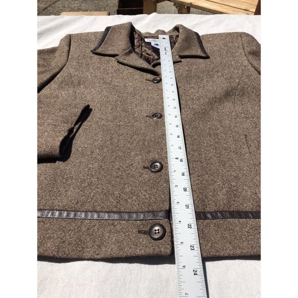 Vtg Wool Pendleton Brown HTF Suit Jacket Blazer Women’s 18 L Xl Leather Trim Mod - Picture 12 of 16